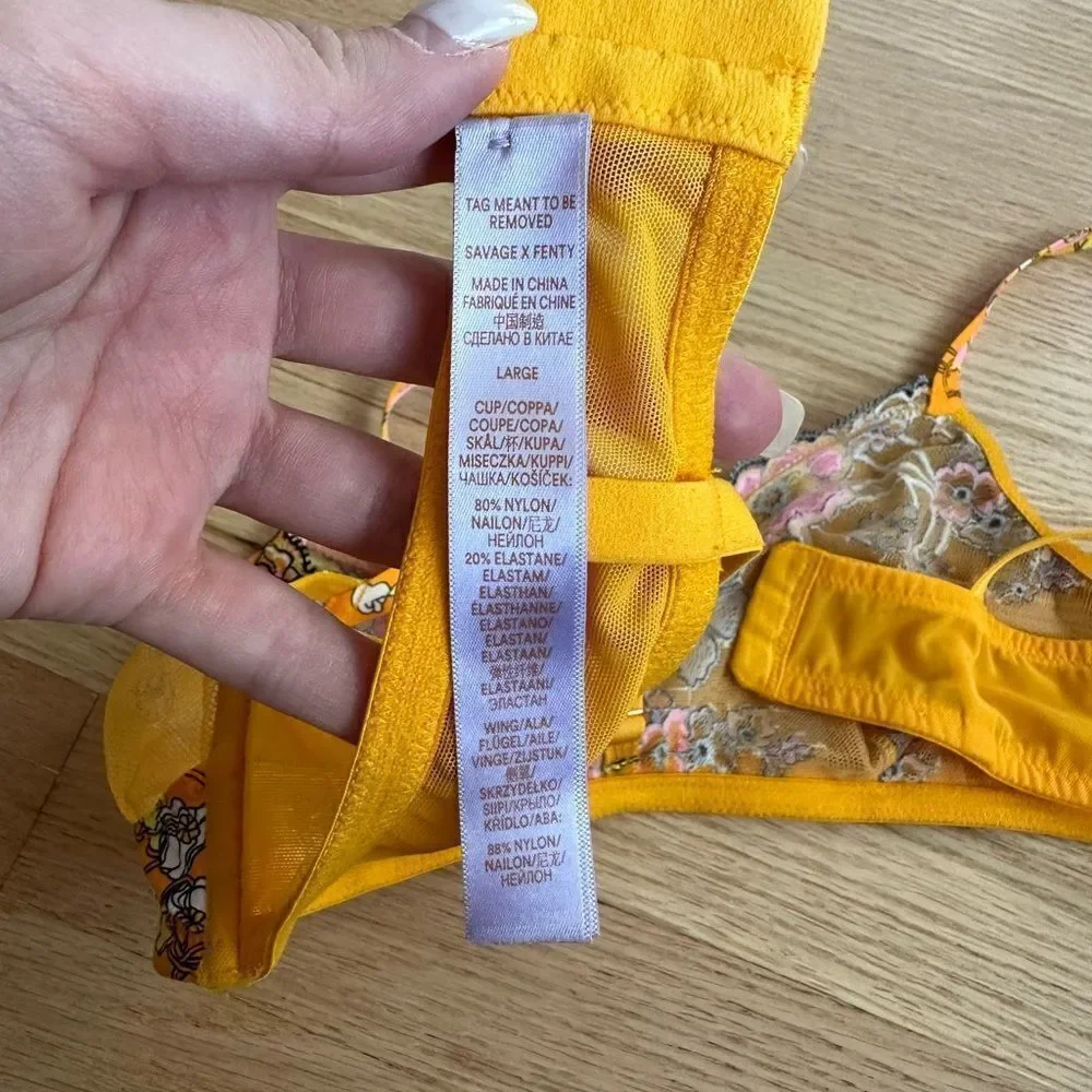 NWOT Savage x fenty size large L Mod Poppy‎ Lace Bralette yellow floral new
